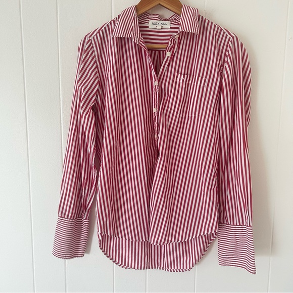 Alex Mill Standard Button-Down Collar Red Striped BCI Cotton Shirt Size Medium - Picture 2 of 4